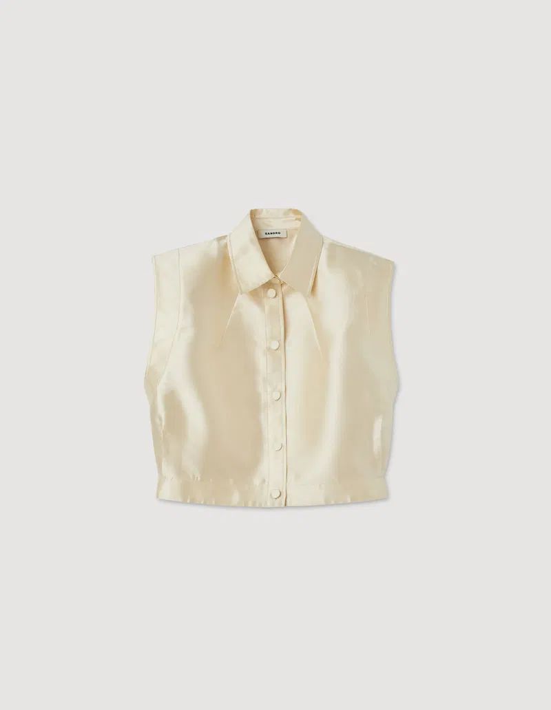 Sandro Limon Cropped Satin Shirt