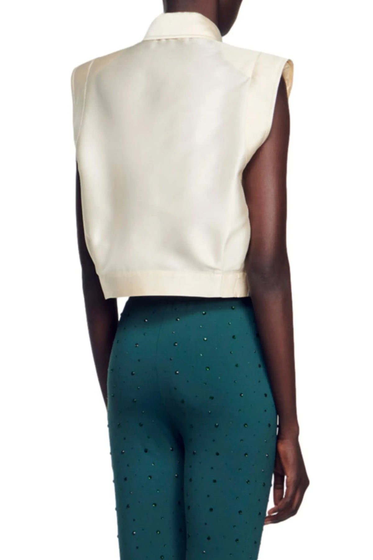 Sandro Limon Cropped Satin Shirt