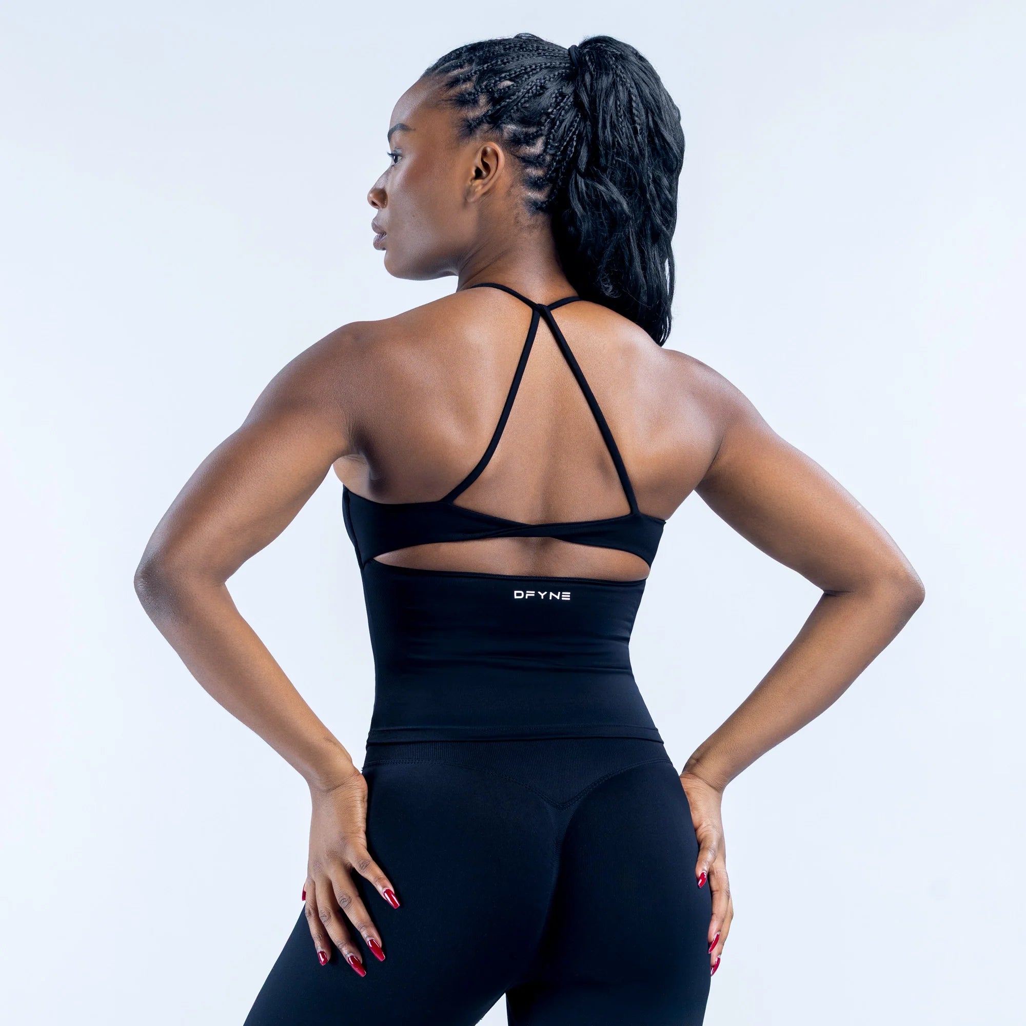 DFYNE Dynamic Twist Back Top - Midnight Black