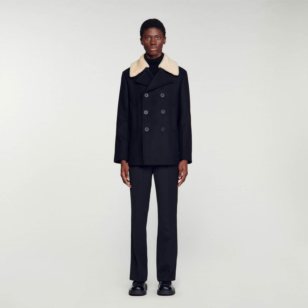 Sandro Shearling Trimmed Wool Blend