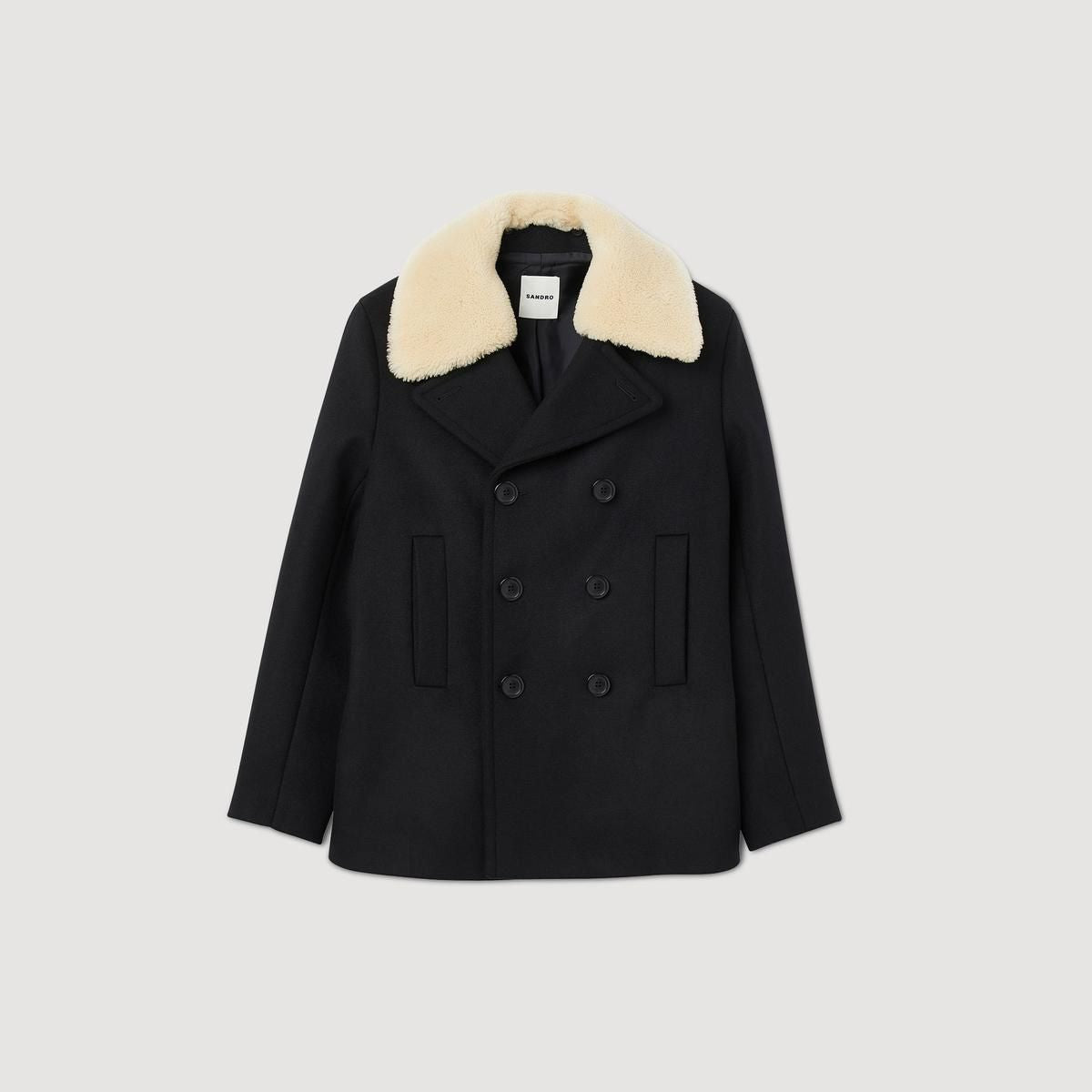 Sandro Shearling Trimmed Wool Blend