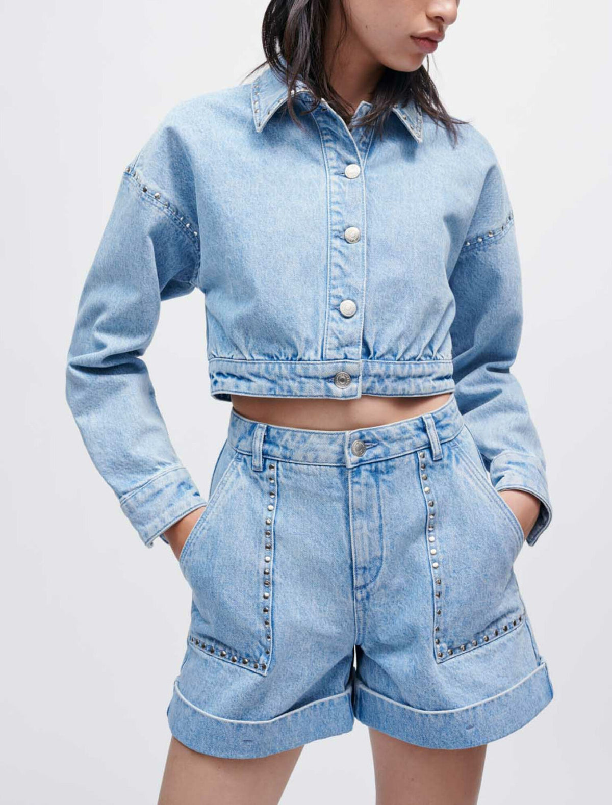 Maje Denim jacket with studs