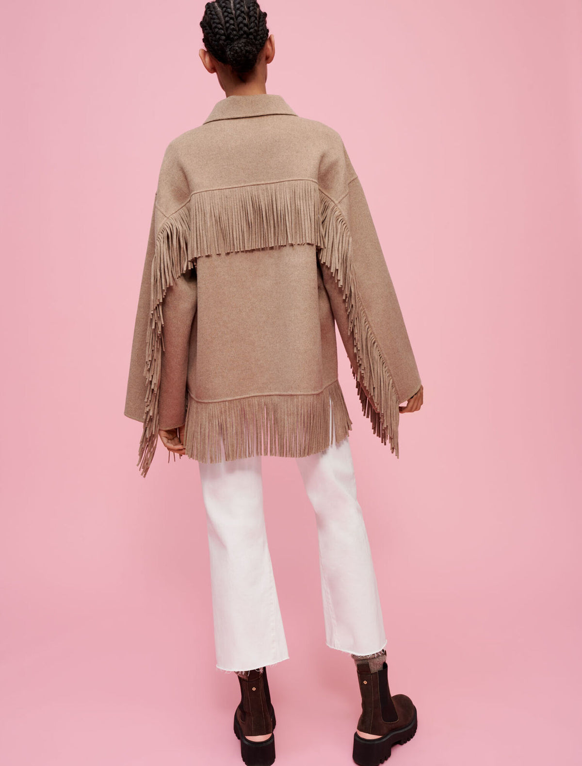 Maje Double-faced coat with fringing