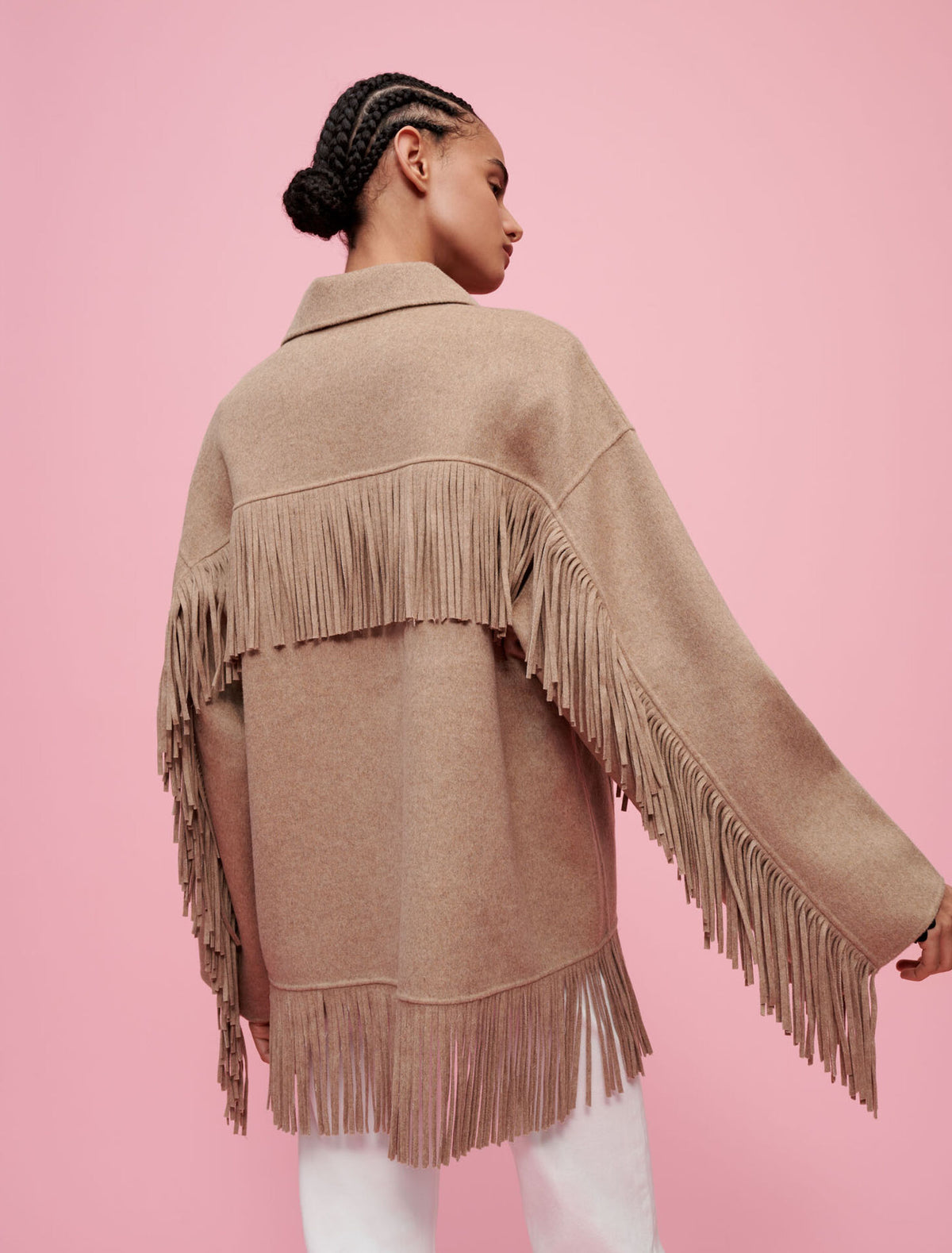 Maje Double-faced coat with fringing