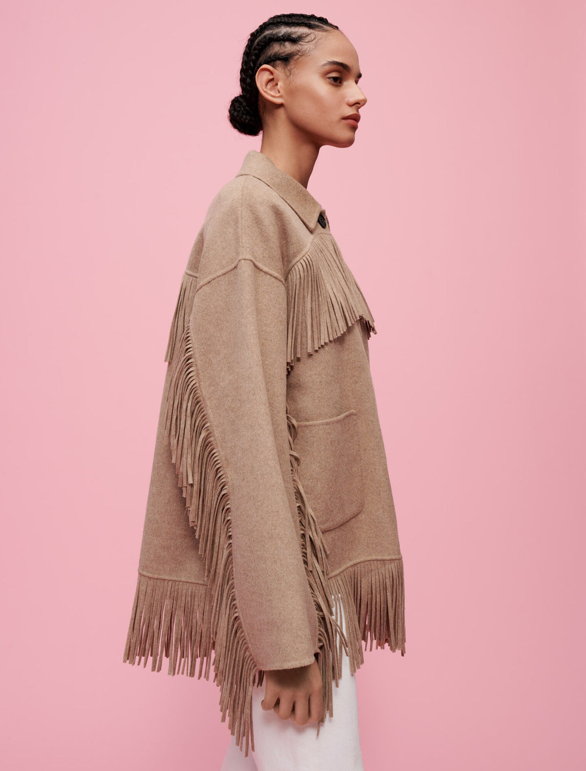 Maje Double-faced coat with fringing