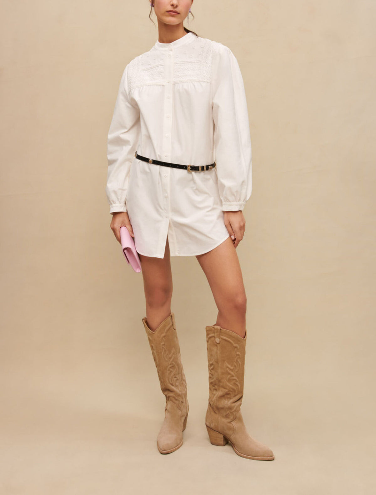 Maje Short Dress with Voluminous Sleeves