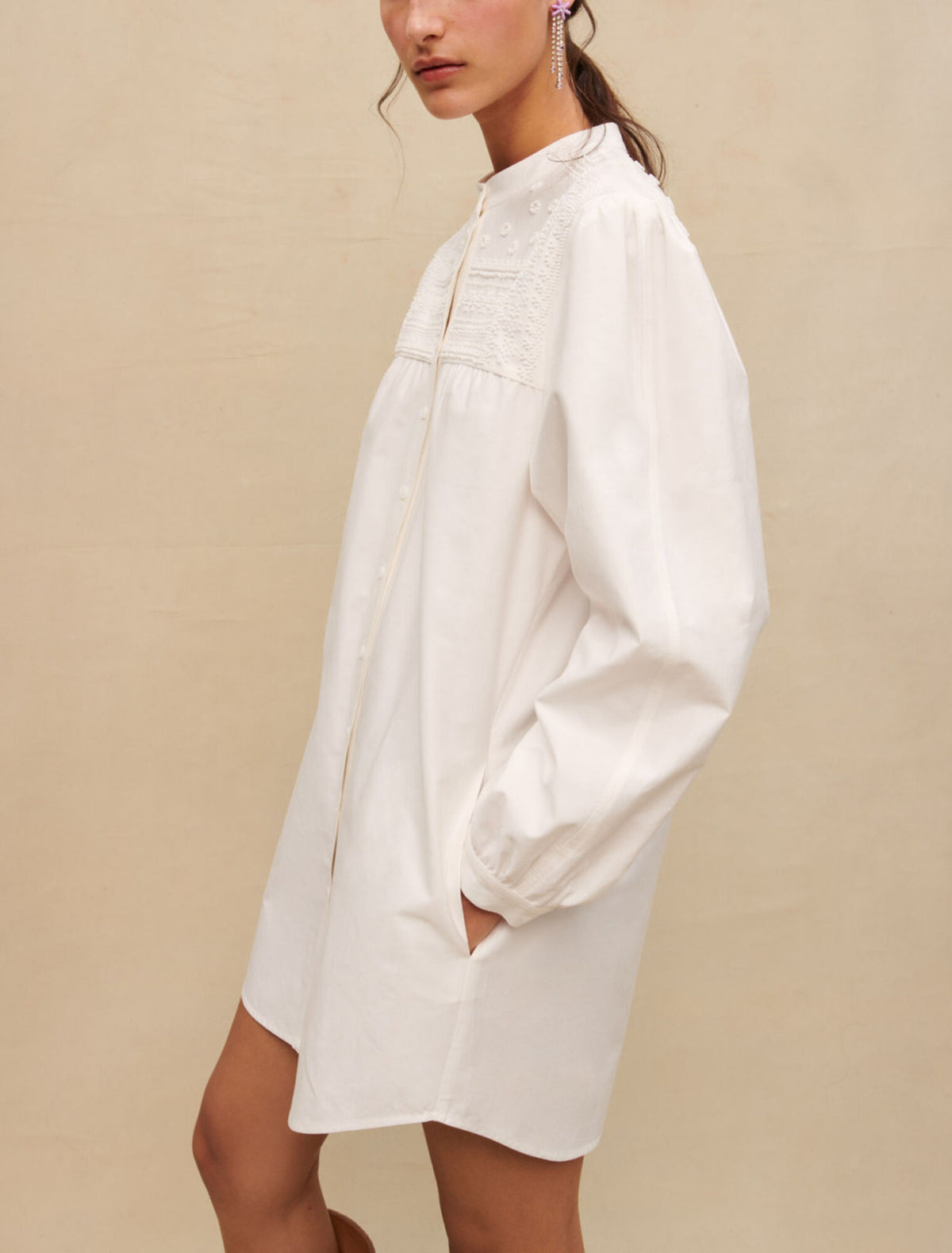 Maje Short Dress with Voluminous Sleeves