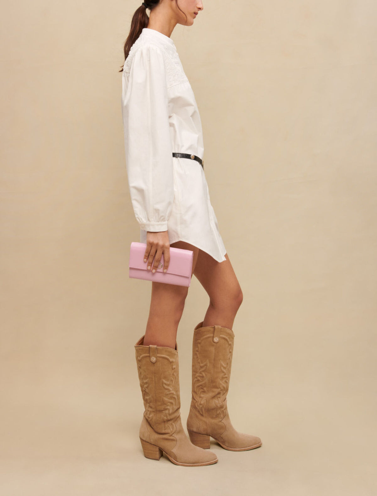 Maje Short Dress with Voluminous Sleeves