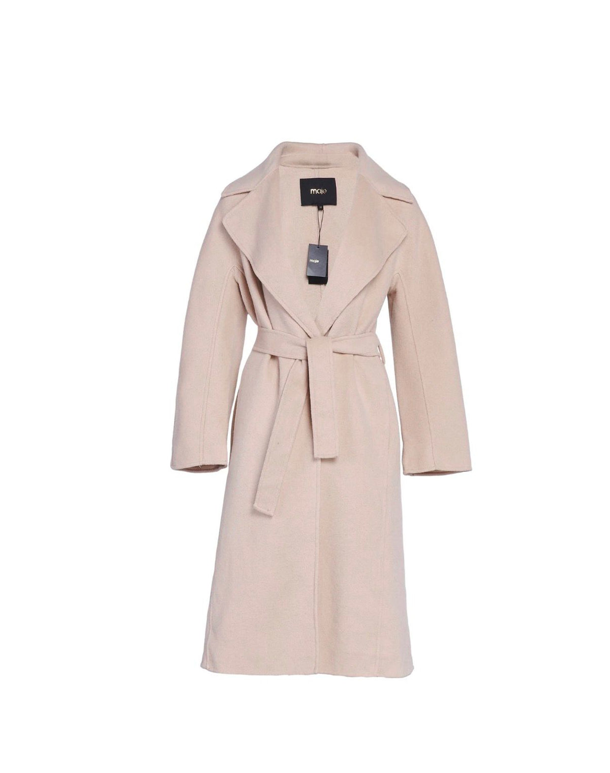 Maje Gwenn Ecru Wool-Blend Belted Coat