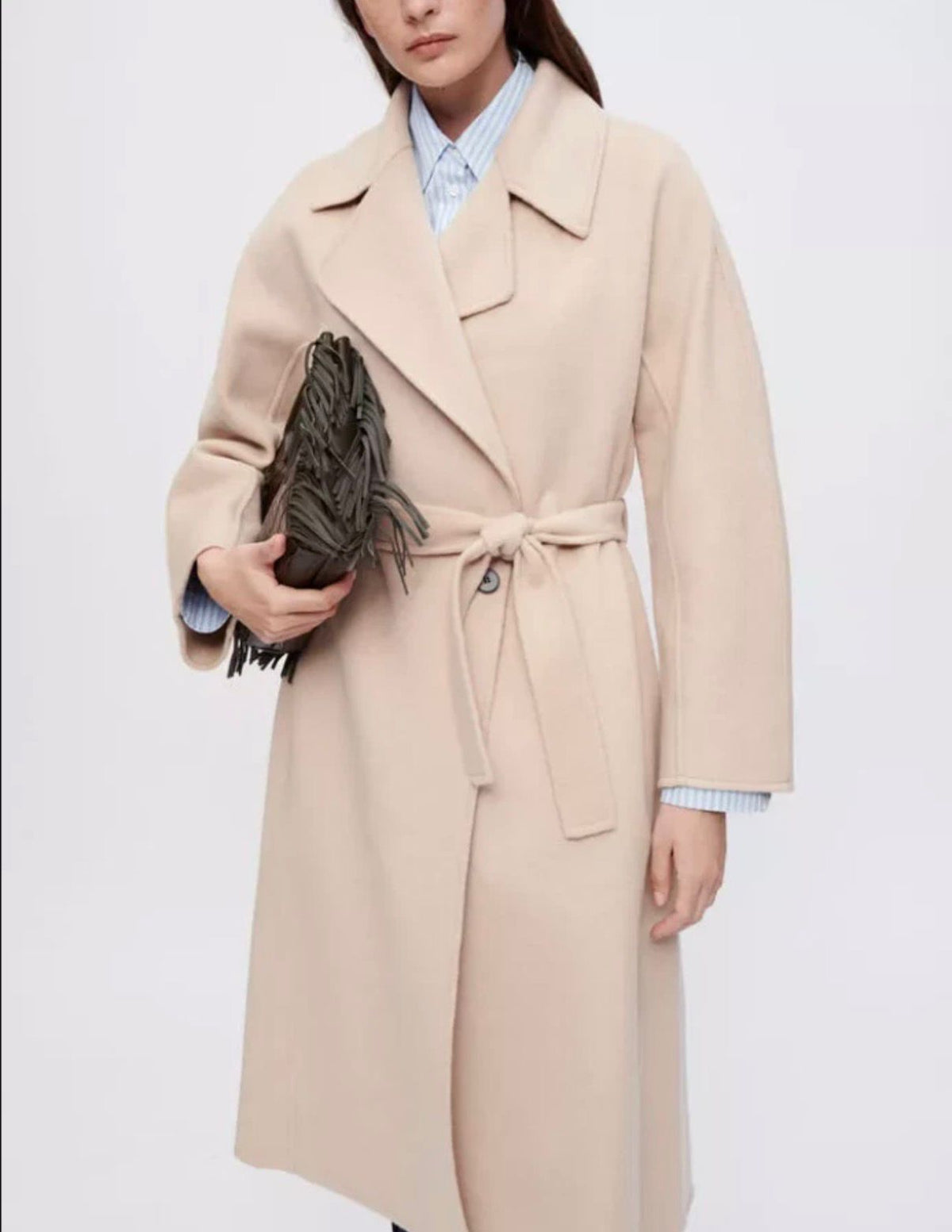 Maje Gwenn Ecru Wool-Blend Belted Coat