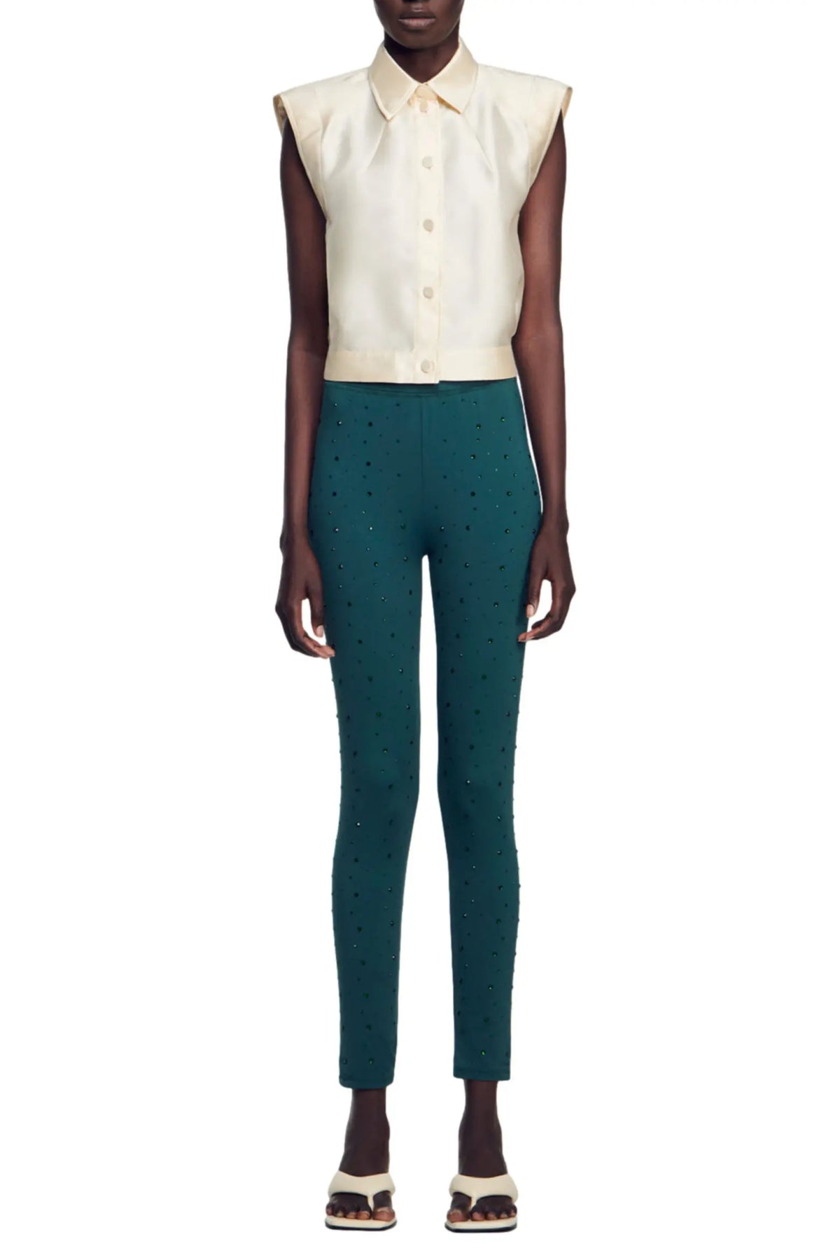Sandro Limon Cropped Satin Shirt